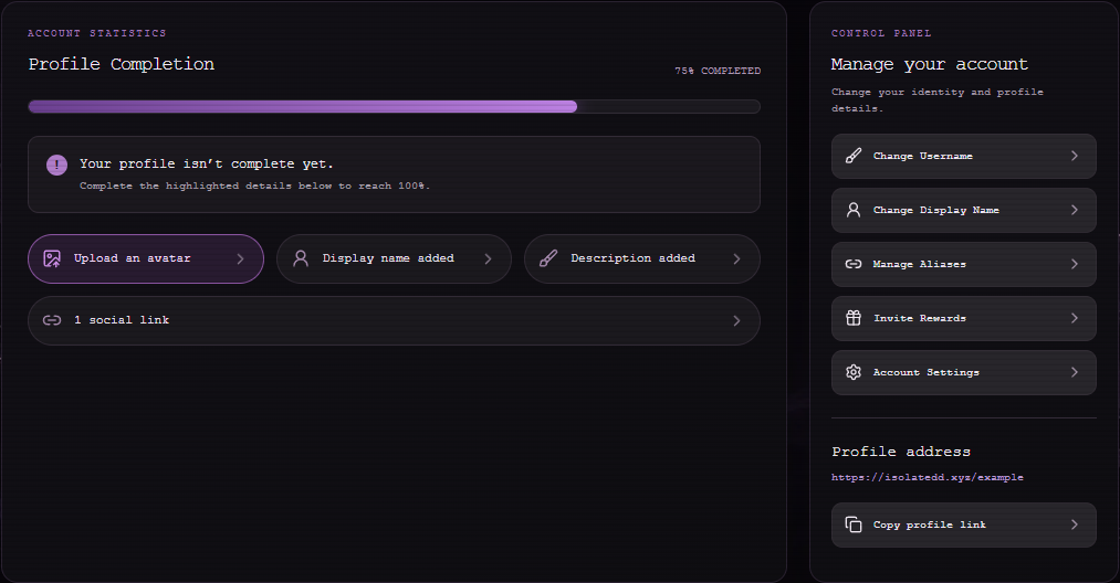 The Account Overview setup tasks.