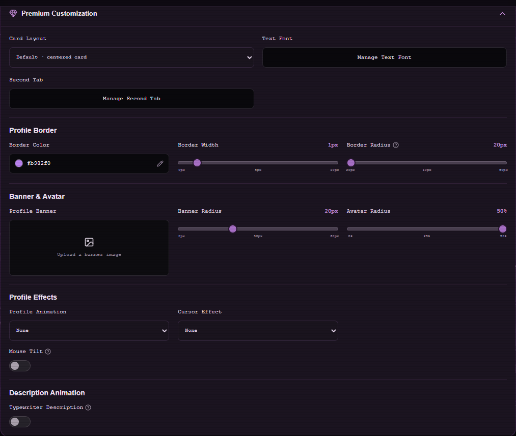 Expanded Premium Customization controls.