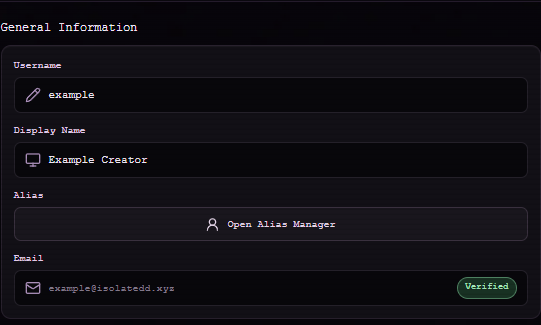 Email status in Account Settings on an example account.