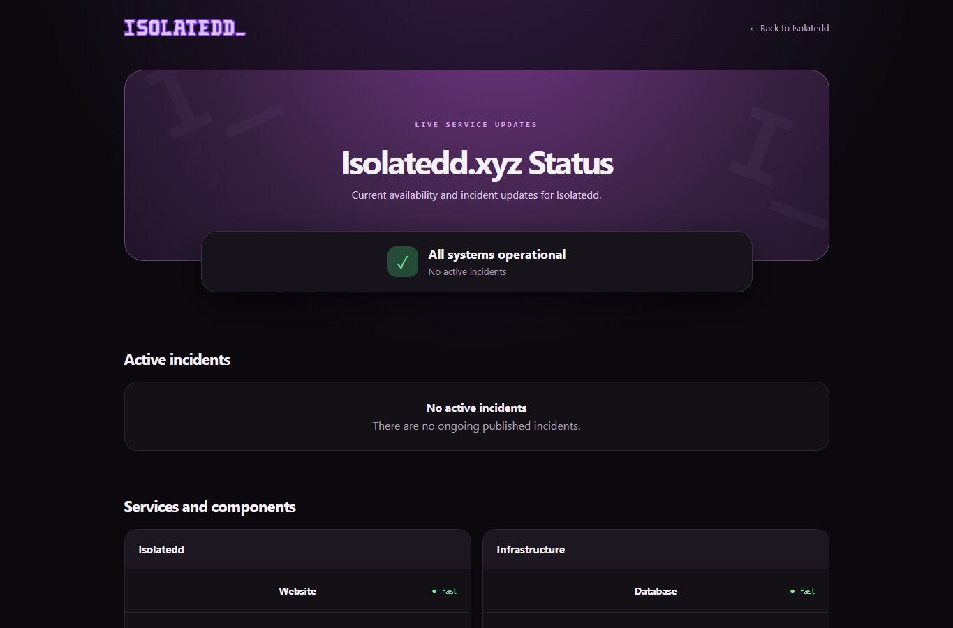 The public Isolatedd status page when the screenshot was captured; current status may differ.